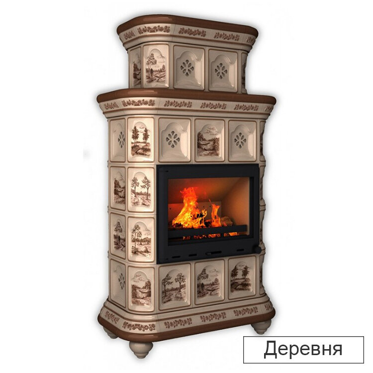 Каминная облицовка КимрПечь Истра двухъярусная центральная (Исполнение Роспись, Цвет / Декор Деревня)