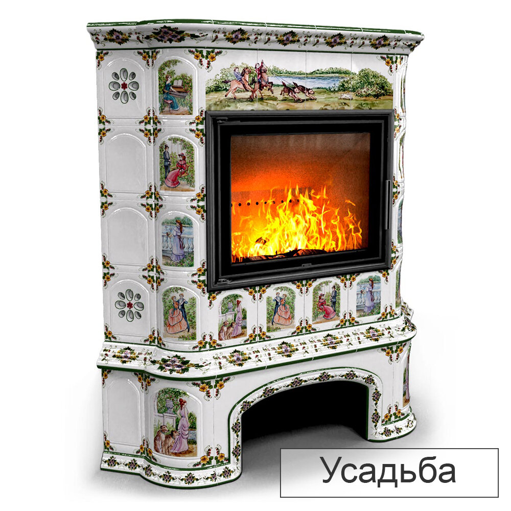 Каминная облицовка КимрПечь Прованс с дровником угловая МЛ-700(Исполнение Роспись, Цвет / Декор Усадьба)