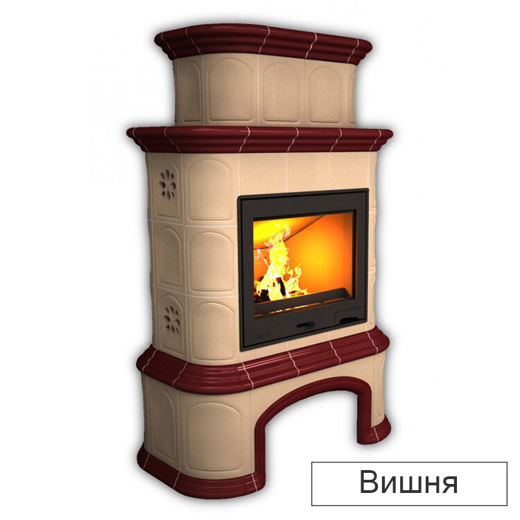 Каминная облицовка КимрПечь Прованс с дровником пристенная двухъярусная Л-600(Исполнение Однотонный B, Цвет / Декор Вишня [F3])