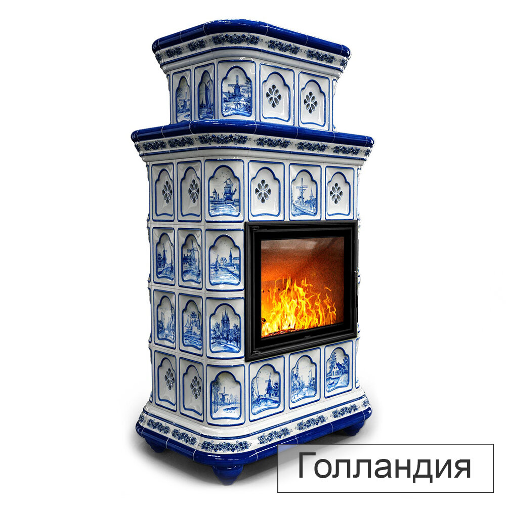 Каминная облицовка КимрПечь Истра двухъярусная центральная МЛ-700(Исполнение Роспись, Цвет / Декор Голландия)