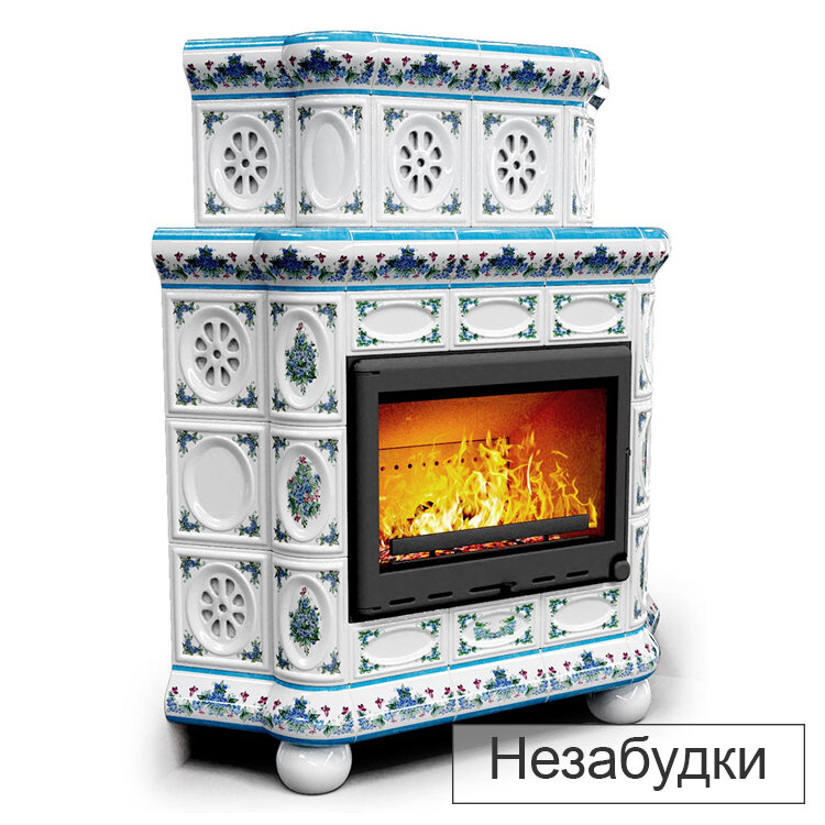 Каминная облицовка КимрПечь Медальон двухъярусная угловая МЛ-700(Исполнение Роспись, Цвет / Декор Незабудки)