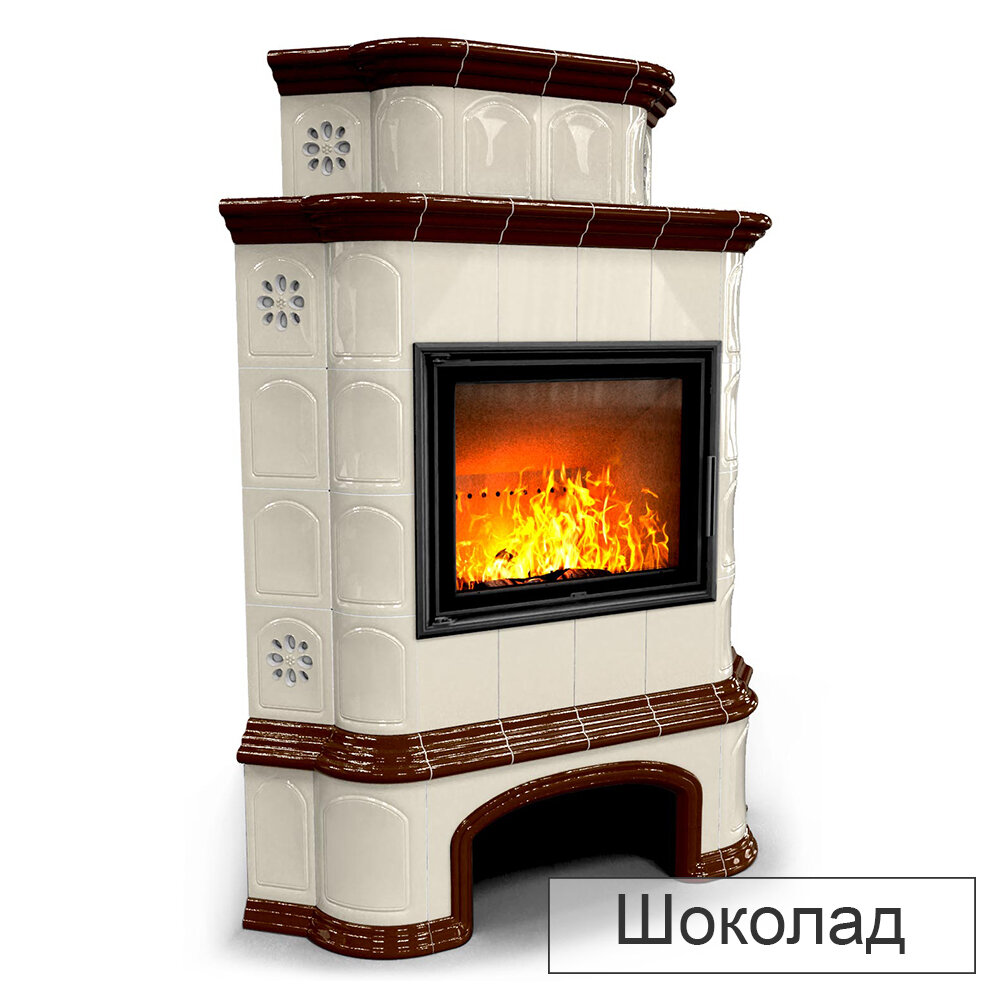 Каминная облицовка КимрПечь Прованс с дровником угловая двухъярусная МЛ-700(Исполнение Однотонный B, Цвет / Декор Шоколад [G4])