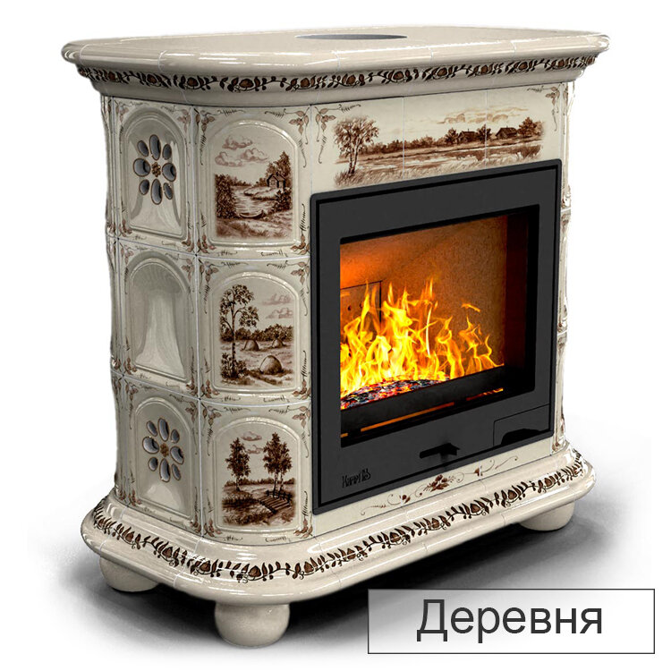 Каминная облицовка КимрПечь Прованс центральный Л-600(Исполнение Роспись, Цвет / Декор Деревня)