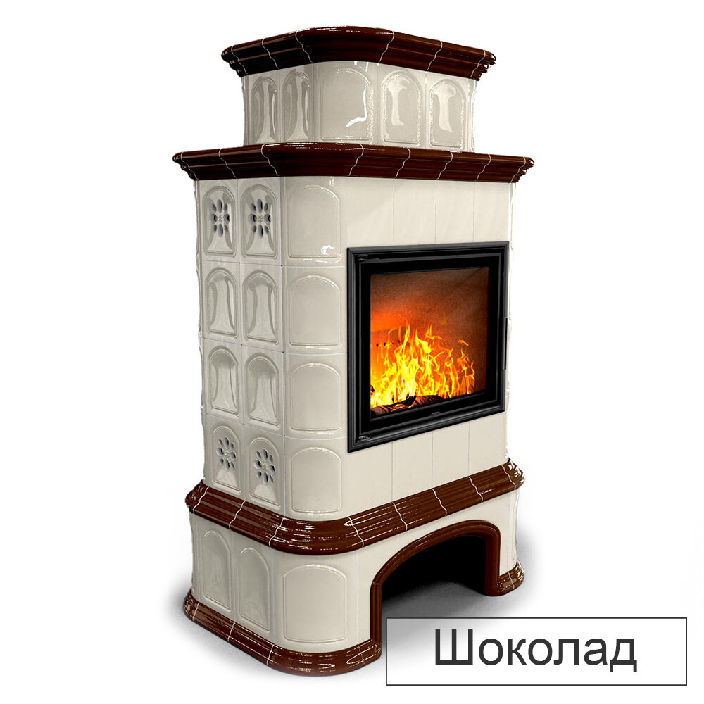 Каминная облицовка КимрПечь Прованс с дровником центральная двухъярусная МЛ-700(Исполнение Однотонный B, Цвет / Декор Шоколад [G4])